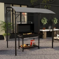Outsunny 2.2 x 1.5 m BBQ Grill Gazebo Tent, Garden Grill with Metal Frame, Curved Canopy and 10 Hooks, Outdoor Sun Shade, Grey(m-2)