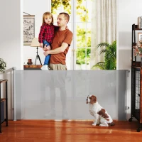 PawHut Retractable Stair Gate Extends Up to 180 cm Wide, Dog Gate for Doorways, Stairways, Hallways, Grey(m-2)