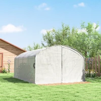 Outsunny Polytunnel Greenhouse Walk-in Grow House with UV-resistant PE Cover, Door, Galvanised Steel Frame, 4 x 3 x 2m, White(m-8)