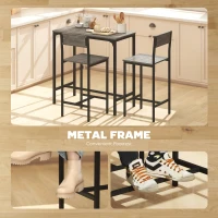 HOMCOM 3-Piece Bar Table Set with 2 Stools, Industrial Breakfast Bar Set with Footrest, Backrest for Dining Room, Small Space(m-4)