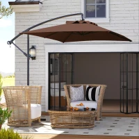 Outsunny 3m Square Canopy Cantilever Parasol, with Cross Base - Brown(m-7)