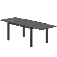 Outsunny Masă de Grădină Extensibilă pentru 8-10 Persoane cu Blat din Sticlă Temperată, din Aluminiu, 140/240x90 cm, Negru(m-10)