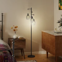HOMCOM 3-Light LED Floor Lamp, 170cm Industrial Dimmable Standing Lamp with Steel Wire Cage Lampshades, 2700K for Living Room, Bedroom, Dining Room, Study, Black(m-9)