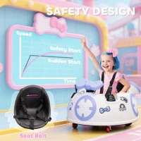 AIYAPLAY Hello Kitty Kids Ride on Bumper Car with Remote Control, Two Joysticks, Music, Lights, Safety Belt, White(m-7)