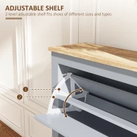 HOMCOM 2 Drawer Shoe Cabinet Modern Narrow Shoe Cupboard Hallway Wooden Storage Organiser with Flip Doors Adjustable Shelf for 6-12 Pairs, Grey(m-5)