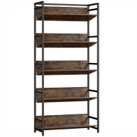 HOMCOM Bookshelf 5-Tier Metal Frame Bookcase Storage Shelves for Living Room Rustic Brown