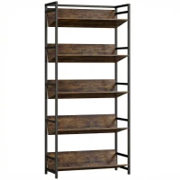 HOMCOM Bookshelf 5-Tier Metal Frame Bookcase Storage Shelves for Living Room Rustic Brown(m-1)