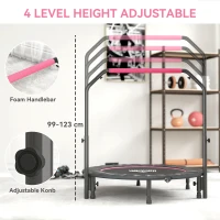 HOMCOM 48" Foldable Mini Fitness Trampoline, with Adjustable Foam Handle, Pink(m-4)