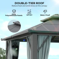 Outsunny 3 x 4m Hardtop Gazebo Canopy with UPF30+ Double Polycarbonate Roof, Aluminium Frame Garden Gazebo Permanent Pavilion with Mosquito Netting and Curtains for Patio, Deck, Grey(m-4)
