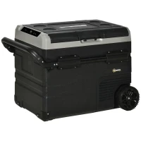 Outsunny 50L Car Refrigerator, Portable Compressor Cooler Box, Fridge Freezer w/ Inner LED Light, Foldable Handles, Cup Holders, 12/24V DC and 110-240V AC for Campervan RV Boat Travel Down to -20℃(m-10)