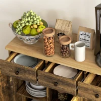 HOMCOM Sideboard with Rubberwood Top and Adjustable Shelves for Dining Room, Kitchen - Rustic Brown(m-9)