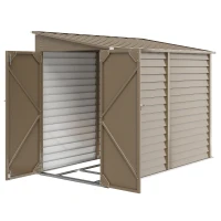 Outsunny 5 x 9ft Galvanised Metal Garden Shed with Foundation Kit, Outdoor Lean-to Shed, Tool Storage House for Garden, Brown(m-11)