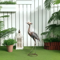 Outsunny Heron Garden Statue, Standing Garden Ornament, Metal Garden Gift with Stakes for Patio Pond Landscape Decoration, Silver Tone(m-7)