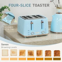 HOMCOM Kettle and Toaster Set, 1.7L 3000W Fast Boil Jug Kettle, 4 Slice Toaster with 7 Level Browning Controls, Light Blue(m-5)