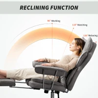 HOMCOM Leathaire Reclining Office Chair with Lumbar Support Pillow - Grey(m-6)