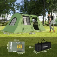 Outsunny 4 Man Tunnel Tent, Family Camping Tent with Porch, Bedroom and Living Area, Sewn in Groundsheet, 3000mm Waterproof, Portable with Bag for Hiking, Festival, Backpacking, Green(m-3)