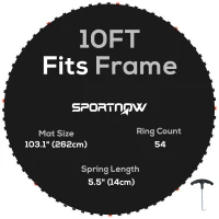 SPORTNOW Trampoline Replacement Mat with Spring Pull Tool, 54 V-Hooks, for 10ft Trampoline using 14cm Springs, Black(m-10)