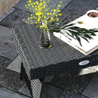 Outsunny Foldable Outdoor Side Table, Rattan Garden Coffee Table with Steel Frame, Space Saving Bistro Garden Furniture for Patio, Balcony, 60 x 41 x 41 cm, Black(m-9)
