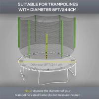 SPORTNOW 8ft Trampoline Net Replacement with 6 Plastic Pole Covers, Weather-Resistant Trampoline Netting Replacement with Zipped Entrance, Poles Not Included, Green(m-4)