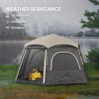 Outsunny Instant Pop Up Camping Tent, 2/3/4 Person Easy Setup Dome Family Tent with Vestibule, Rainfly, 4 Mesh Windows & 2 Doors, Hexagonal Design, Waterproof & UV Protected, Dark Grey(m-6)