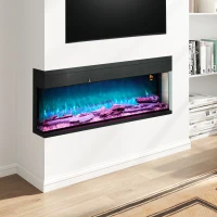 HOMCOM 1800W 15-40℃ Adjustable Flame Glass Panel Convector Heater, 127cm(m-2)