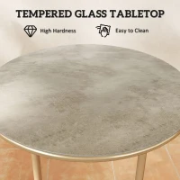 Outsunny Round Coffee Table, Modern End Side Table with Faux Marble Tempered Glass Top, Steel Frame for Living Room, Bedroom, Office, Beige(m-5)
