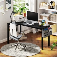 HOMCOM L-Shaped Computer Gaming Desk with Fabric Bag, Hooks and Cable Management, 145 x 81 x 76cm - Black(m-2)