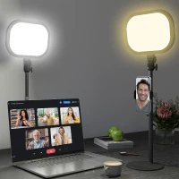 HOMCOM Selfie Light for Video Conference Lighting, Dimmable Desk Lamp with Stand Phone Holder, 5 Colour Modes & 10 Brightness Levels, Memory Function for Home Office, Recording, Video Calls, Black(m-10)