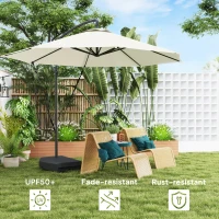 Outsunny 3(m) Garden Cantilever Parasol with Fillable Base up to 90kg, Wind Protection Strap, Cover, Round Banana Hanging Umbrella with Crank Handle and Tilt, UPF50+ Patio Umbrella, Cream(m-6)