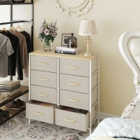 HOMCOM Fabric Chest of Drawers, Industrial Bedroom Dresser with 8 Fabric Drawers, Steel Frame and Wooden Top for Nursery, Living Room, Hallway, Maple Wood-effect(m-7)