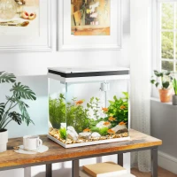 PawHut 26L Glass Fish Tank With Filter System, LED Lights, Water Pump, White(m-2)