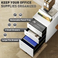 Vinsetto Three-Drawer Steel Filing Cabinet - White(m-4)