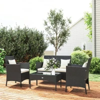Outsunny Set da Giardino 4Pezzi in Rattan con 2 Sedie, Poltrona da Giardino a 2 Posti e Tavolino Basso(m-10)