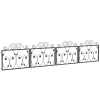 Outsunny Set of Four 57cm Leaf Scroll Metal Fence Panels - Black(m-1)