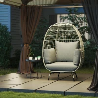 Outsunny Rattan Egg Chair with Cushions and Pillows, Charcoal Grey(m-7)