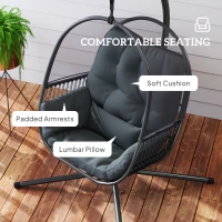 Outsunny Hanging Egg Chair, with Cushion - Dark Grey(m-5)