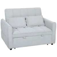 HOMCOM 2 Seater Sofa Bed, 3-in-1 Convertible Sleeper Sofa with Click-clack Adjustable Backrest and 2 Pillows, Light Grey(m-1)