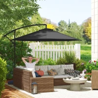 Outsunny 3(m) Garden Cantilever Parasol with Fillable Base up to 90kg, Wind Protection Strap, Cover, Round Banana Hanging Umbrella with Crank Handle and Tilt, UPF50+ Patio Umbrella, Grey(m-2)