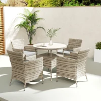 Outsunny Five-Piece Rattan Garden Set, with Two-Tier Table - Grey(m-8)