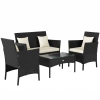 Outsunny Set da Giardino 4Pezzi in Rattan con 2 Sedie, Poltrona da Giardino a 2 Posti e Tavolino Basso(m-11)