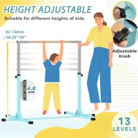 HOMCOM Height Adjustable Gymnastics Horizontal Bar for Kids, Children Junior Kip High Bar Fitness, Light Blue(m-4)