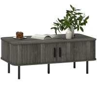 HOMCOM Coffee Table with Storage, Living Room Table with Slatted Tambour Sliding Doors and Foot Pads, Rectangular Coffee Table with Elevated Base for Living Room, Grey Wood-Effect(m-10)