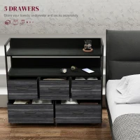 HOMCOM Rustic Chest of Five Fabric Drawers - Black(m-4)