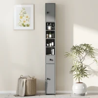 kleankin Badezimmerschrank, 4 Regale, Schublade, Spanplatte, schlankes Design, Grau(m-8)