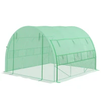 Outsunny Polytunnel Greenhouse Walk-in Grow House Tent with Roll-up Sidewalls, Zipped Door and 6 Windows, 3x3x2m Green(m-11)