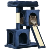 PawHut Sisal Cat Rest & Play Activity Tree w/ 2 House Navy Blue(m-10)