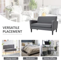 HOMCOM Linen Modern-Curved 2-Seat Sofa Loveseat w/ Thick Cushion Wood Legs Foot Pads Single Compact Home Furniture Grey(m-7)