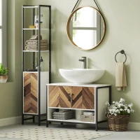 HOMCOM Under Sink Bathroom Cabinet, Rustic Under Sink Cabinet with Herringbone Doors and Open Compartment for Basin with or without Pedestal, 80 x 40 x 60cm, Cream White(m-2)