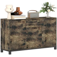 HOMCOM Sideboard, Industrial Storage Cabinet with Doors, Drawer, Cupboard and Adjustable Shelves for Living Room, Dining Room, Hallway, Rustic Brown(m-10)