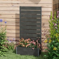 Outsunny 34 x 69.5cm Garden Planter Box, with Back Trellis, Black(m-7)